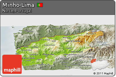 Physical Panoramic Map of Minho-Lima, semi-desaturated