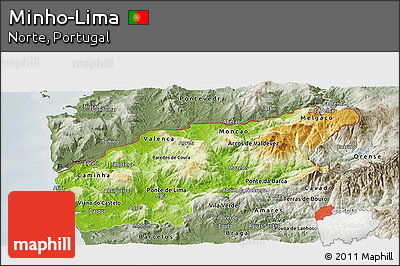 Physical Panoramic Map of Minho-Lima, semi-desaturated
