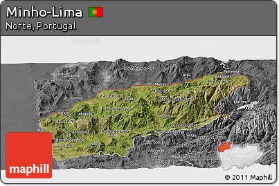 Satellite Panoramic Map of Minho-Lima, desaturated
