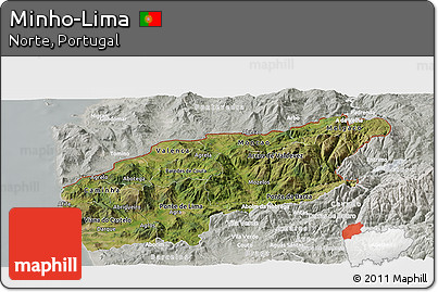 Satellite Panoramic Map of Minho-Lima, lighten, semi-desaturated