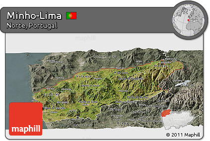 Satellite Panoramic Map of Minho-Lima, semi-desaturated