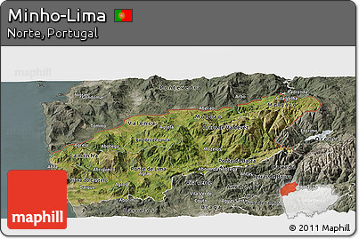 Satellite Panoramic Map of Minho-Lima, semi-desaturated
