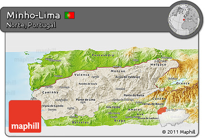 Shaded Relief Panoramic Map of Minho-Lima, physical outside
