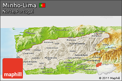 Shaded Relief Panoramic Map of Minho-Lima, physical outside