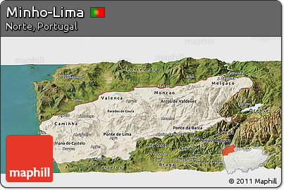 Shaded Relief Panoramic Map of Minho-Lima, satellite outside