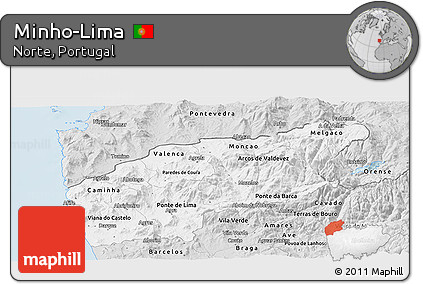 Silver Style Panoramic Map of Minho-Lima