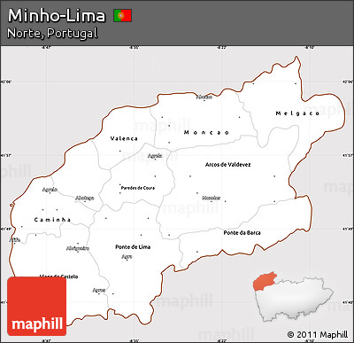 Classic Style Simple Map of Minho-Lima, cropped outside
