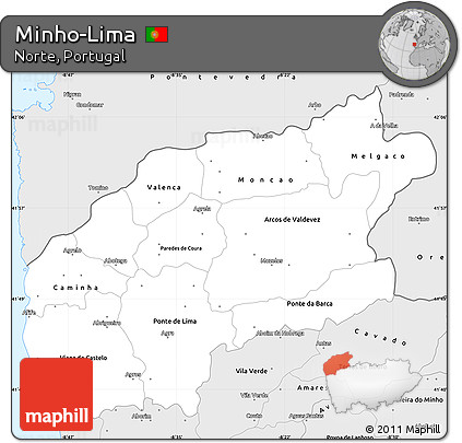 Silver Style Simple Map of Minho-Lima