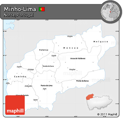 Silver Style Simple Map of Minho-Lima, single color outside