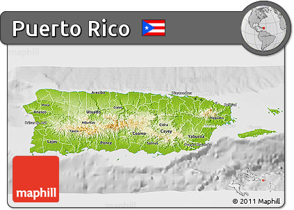 Physical 3D Map of Puerto Rico, lighten, desaturated