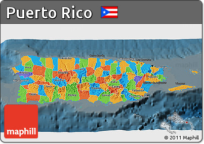 Free Political 3D Map of Puerto Rico, darken