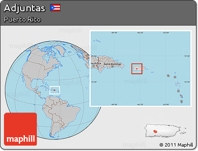 Gray Location Map of Adjuntas, highlighted country, within the entire country