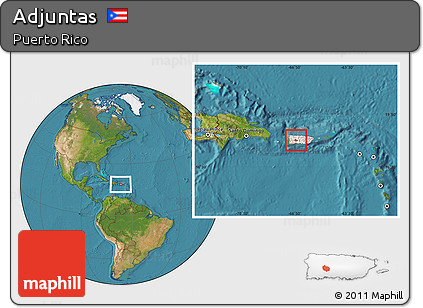 Satellite Location Map of Adjuntas, highlighted country
