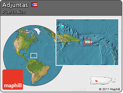 Satellite Location Map of Adjuntas, highlighted country