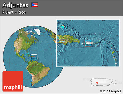 Satellite Location Map of Adjuntas, highlighted country