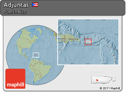 Savanna Style Location Map of Adjuntas, highlighted country, hill shading