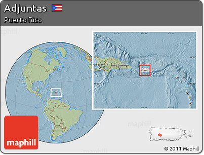 Savanna Style Location Map of Adjuntas, highlighted country, hill shading