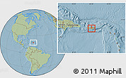 Savanna Style Location Map of Aibonito, within the entire country, hill shading