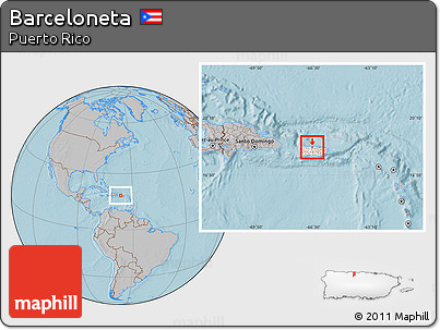 Gray Location Map of Barceloneta, highlighted country, hill shading