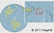 Gray Location Map of Puerto Rico, savanna style outside, hill shading