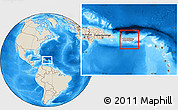 Gray Location Map of Puerto Rico, shaded relief outside, hill shading