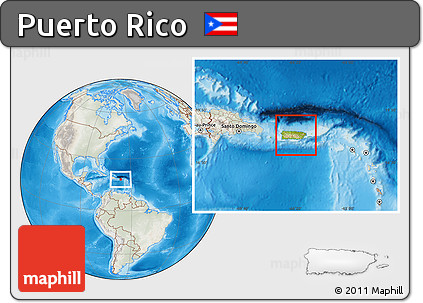 Physical Location Map of Puerto Rico, lighten, semi-desaturated, land only