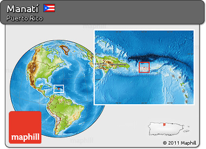 Physical Location Map of Manatí, highlighted country