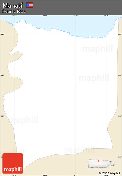Classic Style Simple Map of Manatí, single color outside