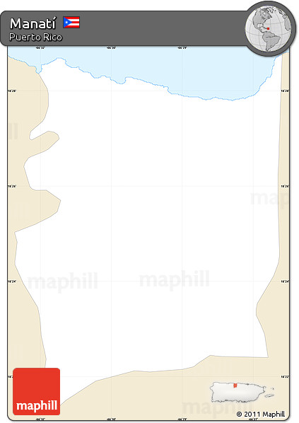 Classic Style Simple Map of Manatí, single color outside