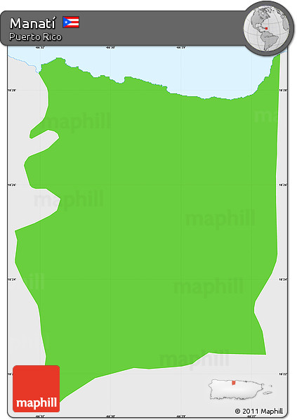 Political Simple Map of Manatí, single color outside