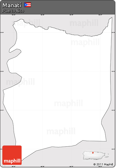 Silver Style Simple Map of Manatí, cropped outside