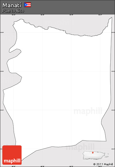 Silver Style Simple Map of Manatí, cropped outside