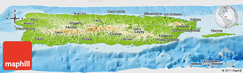 Puerto Rico Physical Map Physical Panoramic Map Of Puerto Rico