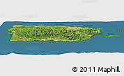 Satellite Panoramic Map of Puerto Rico, darken, land only
