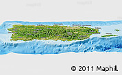 Satellite Panoramic Map of Puerto Rico, political shades outside