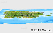 Satellite Panoramic Map of Puerto Rico, single color outside, bathymetry sea