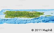 Satellite Panoramic Map of Puerto Rico, single color outside, bathymetry sea, shaded relief sea