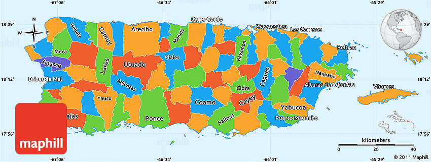 Political Simple Map of Puerto Rico