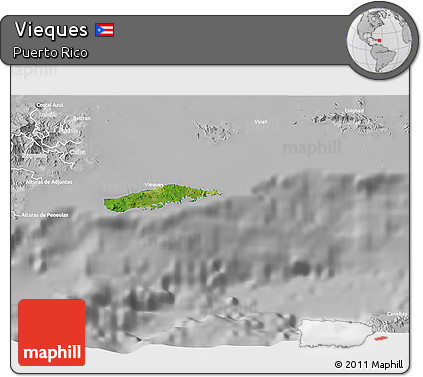 Satellite 3D Map of Vieques, lighten, desaturated