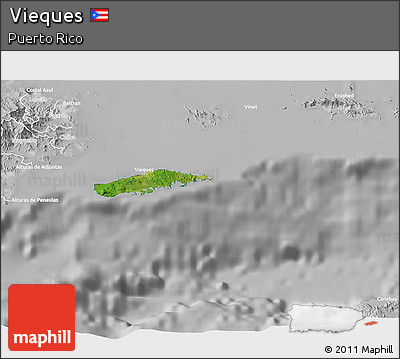 Satellite 3D Map of Vieques, lighten, desaturated