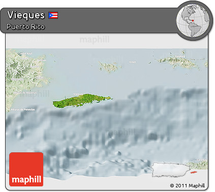 Satellite 3D Map of Vieques, lighten