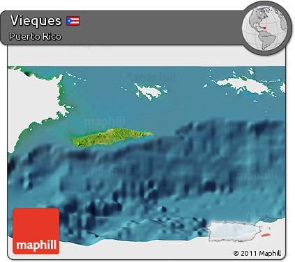 Satellite 3D Map of Vieques, single color outside