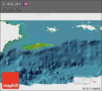Satellite 3D Map of Vieques, single color outside