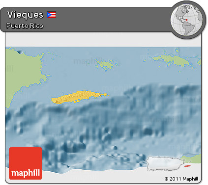 Savanna Style 3D Map of Vieques, single color outside