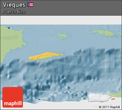 Savanna Style 3D Map of Vieques, single color outside