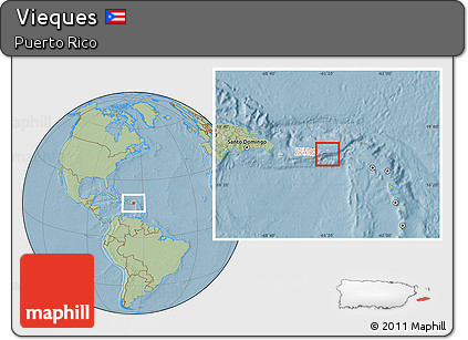 Savanna Style Location Map of Vieques, highlighted country, hill shading