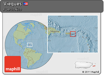Savanna Style Location Map of Vieques, hill shading