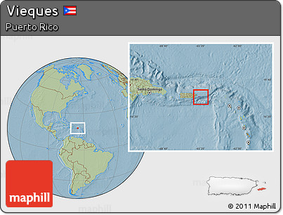 Savanna Style Location Map of Vieques, hill shading