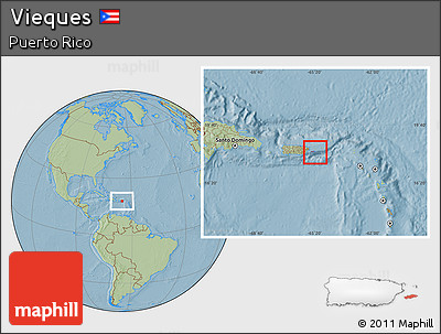 Savanna Style Location Map of Vieques, hill shading