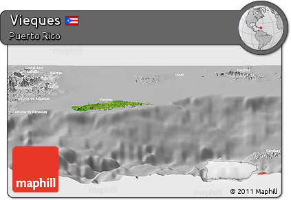Satellite Panoramic Map of Vieques, lighten, desaturated